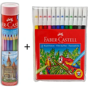 12'li Tüp Kuru Boya + Faber-Castell 12 Renk Keçeli Kalem
