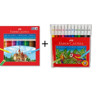 24'lü Kuru Boya + Faber-Castell 12 Renk Keçeli Kalem