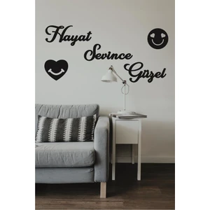 Hayat Sevince Güzel Duvar Yazısı Ahşap Duvar Tablosu + Mutlu Kalp Smile