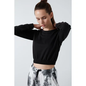 Bisiklet Yaka Beli Lastikli Crop Örme Sweat Kadın Sweat 5863822