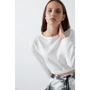 Bisiklet Yaka Beli Lastikli Crop Örme Sweat Kadın Sweat 5863822