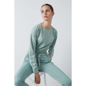 Bisiklet Yaka Beli Lastikli Crop Örme Sweat Kadın Sweat 5863822