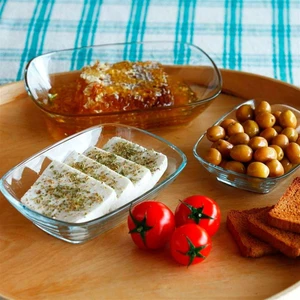 Defne Cam Kayık Servis Tabağı - Cam Kahvaltılık 8'li 2 Boy