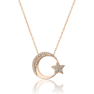 Papatya Silver Rose Altın Kaplama Gümüş Ay Yıldız Kolye