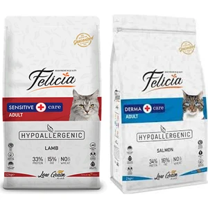 Kuzulu Yetişkin Kedi Maması 2 kg + Felicia Az Tahıllı Somonlu Yetişkin Kedi Maması 2 kg