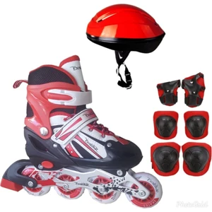 Asya Oyuncak Çift Sıra Ayarlanabilir Alıştırma Pateni + Kask + Dizlik Seti (Kırmızı 34-37)