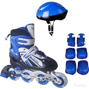 Asya Oyuncak Çift Sıra Ayarlanabilir Alıştırma Pateni + Kask + Dizlik Seti (Mavi 30-33)