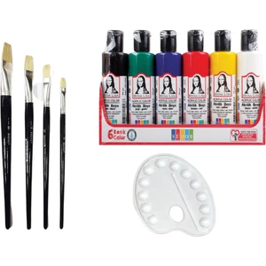 Akrilik Boya 6'lı + 4'lü Brons Fırça + Palet