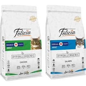 Tavuklu Yetişkin Kedi Maması 2 kg + Felicia Az Tahıllı Somonlu Yetişkin Kedi Maması 2 kg