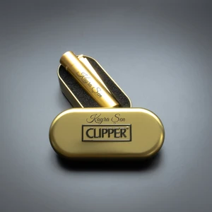 Kişiye Özel Gold Clipper Çakmak ve Metal Kutu