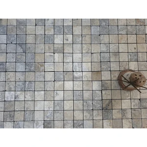 Pietramosaic Eskitme Doğal Taş Dekorasyon Gümüş Silver Traverten Mermer Duvar Kaplama Fileli Mozaik 5x5 cm