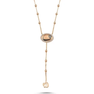 Sembol Gold Altın Vav Kolye 14K Rose Dorika Zincirli