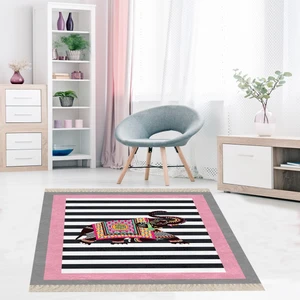 Bona Fortuna Fil Desenli Etnik Dijital Baskı Yıkanabilir Modern Salon Filli Halı ve Yolluk (Pembe)