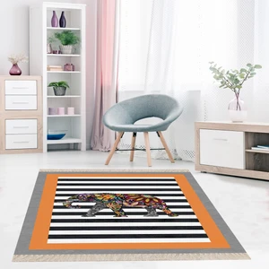 Bona Fortuna Fil Desenli Etnik Dijital Baskı Yıkanabilir Modern Salon Filli Halı ve Yolluk (Turuncu)