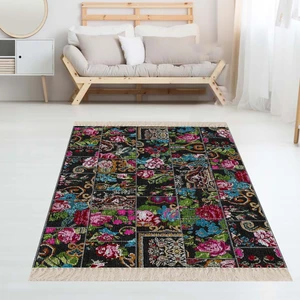 Bona Fortuna Patchwork Gül Desenli Dijital Baskı Yıkanabilir Kaymaz Taban Modern Salon Halı
