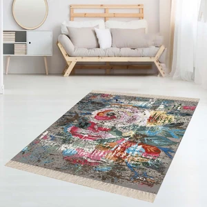 Bona Fortuna Gül Desenli Batik Model Dijital Baskı Yıkanabilir Kaymaz Taban Modern Gri Salon Halısı ve Yolluk