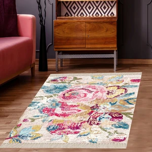 Bona Fortuna Patchwork Gül Desenli Dijital Baskı Yıkanabilir Kaymaz Taban Eskitme Salon Halı