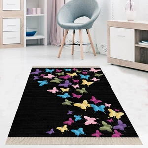 Bona Fortuna Renkli Kelebek Desenli Dijital Baskı Yıkanabilir Kaymaz Taban Modern Salon Halı ve Yolluk