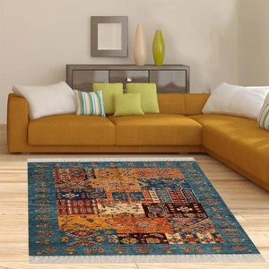 Bona Fortuna Kırkyama Patchwork Kilim Desenli Etnik Dijital Baskı Yıkanabilir Modern Salon Halı ve Yolluk