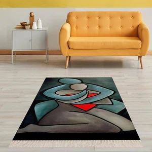 Bona Fortuna Kübizm Love Sanat Dijital Baskı Yıkanabilir Kaymaz Taban Salon Halısı ve Yolluk