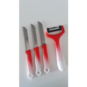 3 Adet Ebruli Kırmızı Meyve Bıçağı ve 1 Adet Düz Soyacak Seti