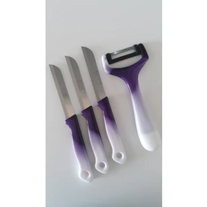 3 Adet Ebruli Mor Meyve Bıçağı ve 1 Adet Düz Soyacak Seti