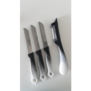 3 Adet Ebruli Siyah Meyve Bıçağı ve 1 Adet Topuz Saplı Yan Soyacak Seti