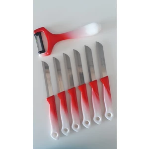 6 Adet Ebruli Kırmızı Meyve Bıçağı ve 1 Adet Düz Soyacak Seti