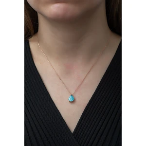 925 Ayar Buzlu Mavi Taşlı Damla Kolye Kadın Gümüş Kolye