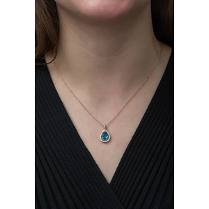 925 Ayar Aquamarin Taşlı Damla Tektaş Kolye Kadın Gümüş Kolye