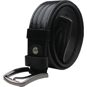 Erkek Yumuşak Lüks Deri Desenli Siyah Kemer