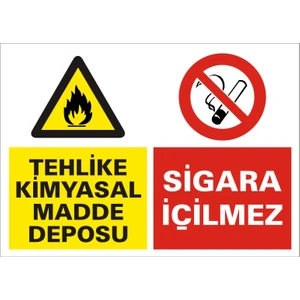 İzmir Serigrafi Tehlikeli Madde Deposu Sigara İçilmez 2.6 mm PVC Uyarı Levhası 25 x 35 cm