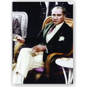 Caka Tablo   Ahşap Tablo Mustafa Kemal Atatürk Kahve İçerken