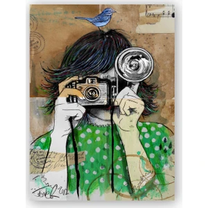 Caka Tablo   Ahşap Tablo Yeşil Elbiseli Fotoğrafçı