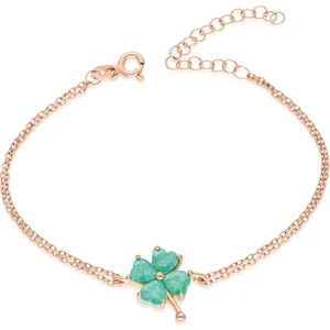 925 Ayar Yeşil Taşlı Yonca Bileklik Kadın Gümüş Bileklik