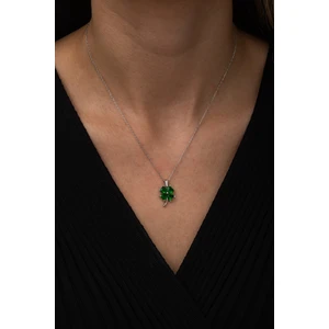 925 Ayar Yeşil Taşlı Yonca Kolye Kadın Gümüş Kolye