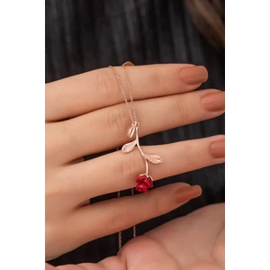 925 Ayar Rose Kırmızı Gül Kolye Kadın Gümüş Kolye