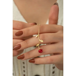 925 Ayar Gold Kırmızı Gül Kolye Kadın Gümüş Kolye