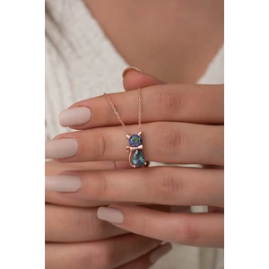 925 Ayar Mistik Topaz Taşlı Kedi Kolye Kadın Gümüş Kolye