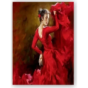 Caka Tablo   Ahşap Tablo Kırmızı Elbiseli Dansçı Çingene Kadın