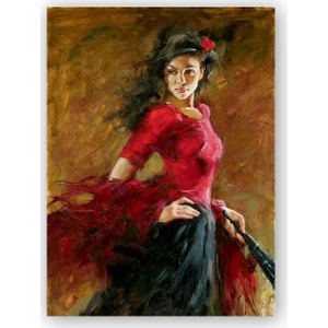 Caka Tablo   Ahşap Tablo Kırmızı Siyah Elbiseli Çingene Kızı