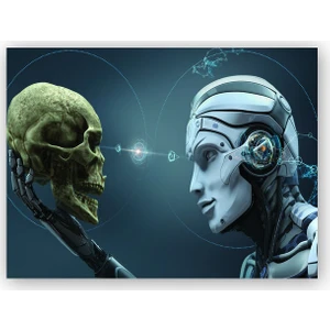 Caka Tablo   Ahşap Tablo Kuru Kafa ve Robot