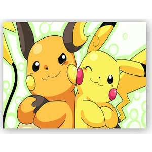 Caka Tablo   Ahşap Tablo Pikachu and Raichu