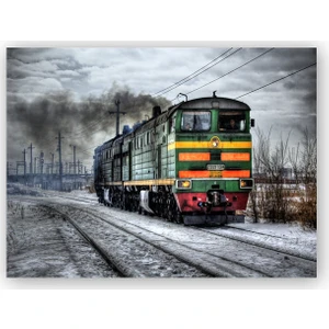 Caka Tablo   Ahşap Tablo Nostaljik Elektrikli Renkli Tren