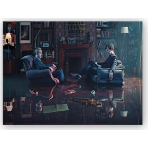 Caka Tablo   Ahşap Tablo Sherlock ve Dr.Watson Baker Street Görseli