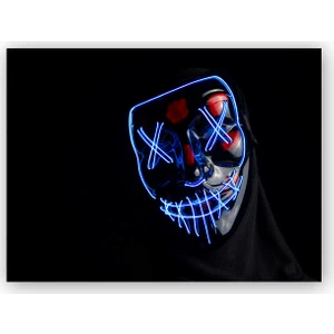 Caka Tablo   Ahşap Tablo Anonymous Maske Neon Dikişli