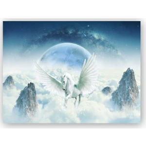 Caka Tablo   Ahşap Tablo Muhafız Unicorn Bulutlar ve Dünya Manzarası