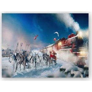 Caka Tablo   Ahşap Tablo Kutup Ekspresi Geyikler ve Noel Baba