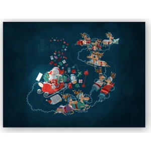 Caka Tablo   Ahşap Tablo Noel Baba ve Geyikleri Işıklı