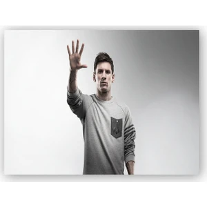 Caka Tablo   Ahşap Tablo Lionel Messi Sağ Eli Havada